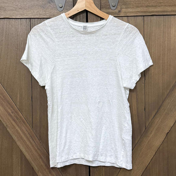 Toteme Curved Seam Linen Tee White Women's size XS Minimalist Old Money Preppy - Picture 2 of 8